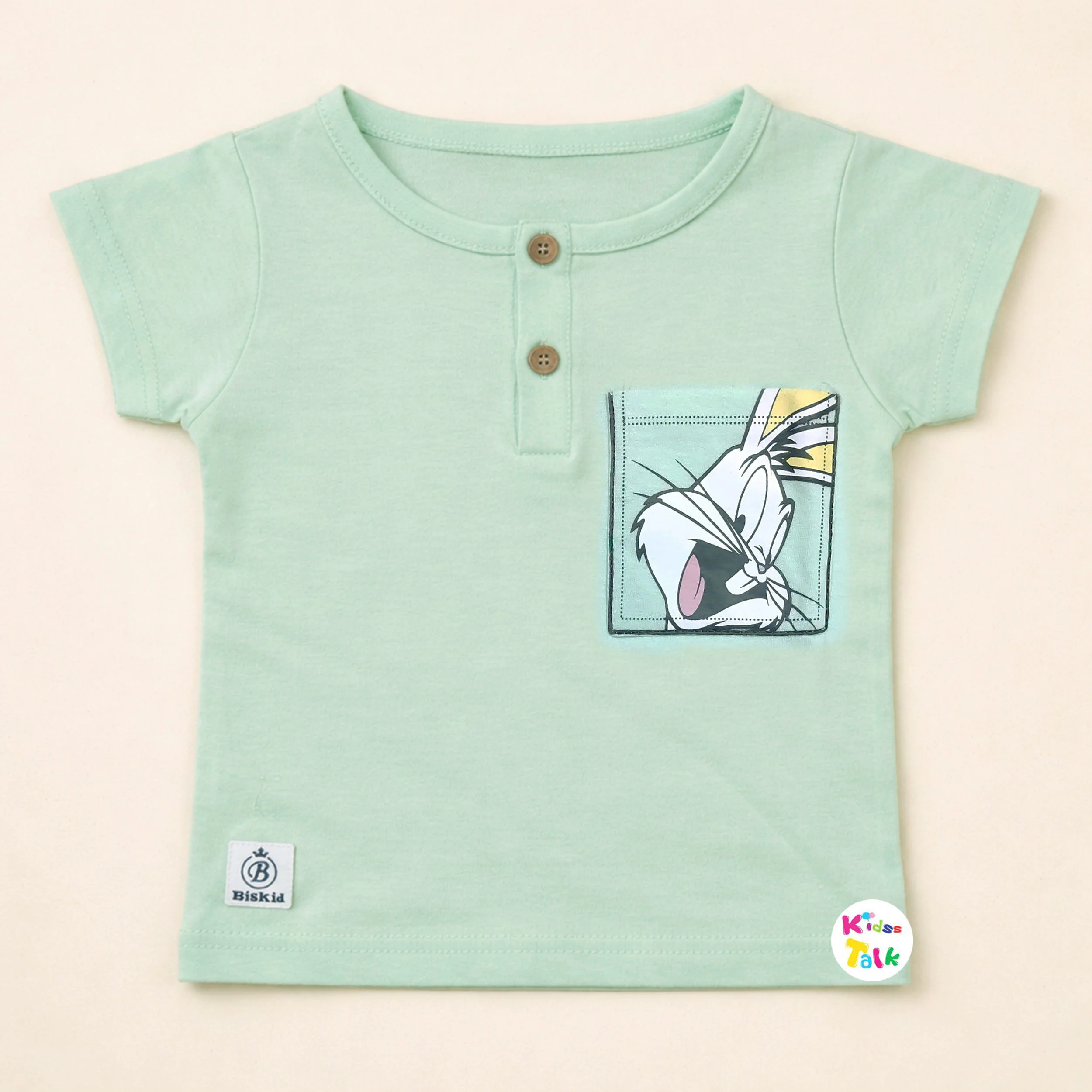 Cotton Knitted Half Sleeve T-shirt With Cute Print - Pista Green